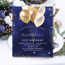 Navy-Blue-Gold-Ballon - Einladung zum Geburtstag