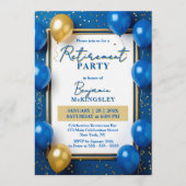 Navy Blue Gold Balloons Confetti Retirement Party Einladung (Vorderseite)