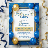 Navy Blue Gold Balloons Confetti Retirement Party Einladung