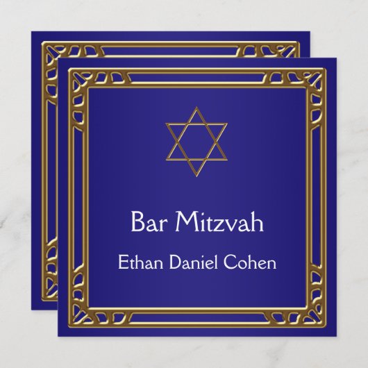 Navy Blue Gold Bar Mitzvah Einladung (Vorne/Hinten)