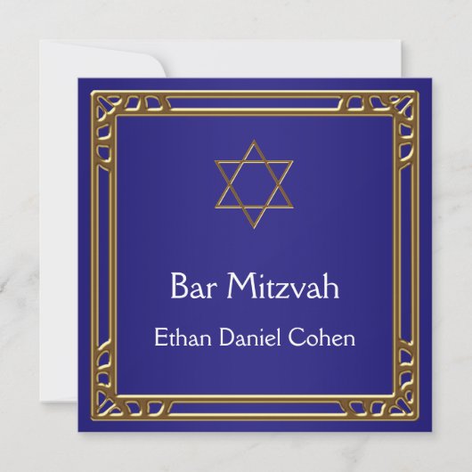 Navy Blue Gold Bar Mitzvah Einladung (Vorderseite)