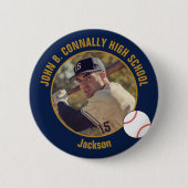 Navy Blue Gold Baseball Player Photo High School Button (Vorderseite)