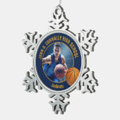 Navy Blue Gold Basketball Player Photo Schneeflocken Zinn-Ornament (Rechts)