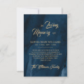 Navy Blue & Gold Beileid Memory Danke Karte (Vorderseite)