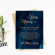 Navy Blue & Gold Beileid Memory Danke Karte