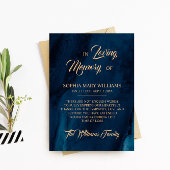 Navy Blue & Gold Beileid Memory Danke Karte