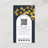 Navy Blue Gold Blätter Moderner arktischer QR-Code Visitenkarte (Rückseite)