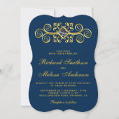 Navy Blue Gold Blüh Hochzeitseinladung Einladung (Vorderseite)