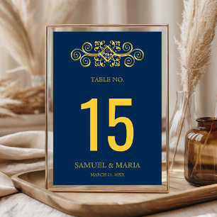 Navy Blue Gold Blüh Wedding Tischnummer