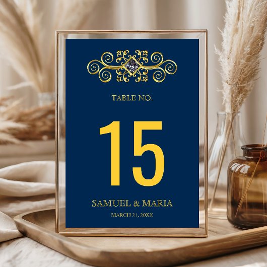 Navy Blue Gold Blüh Wedding Tischnummer