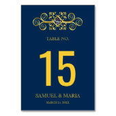 Navy Blue Gold Blüh Wedding Tischnummer (Vorderseite)