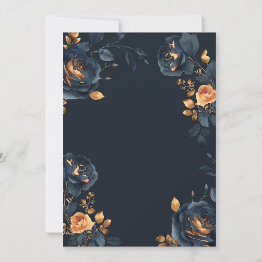 Navy Blue Gold Blume Dusty Blue Save the Date (Rückseite)