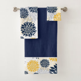Navy Blue Gold Blume Muster Badhandtuch Set
