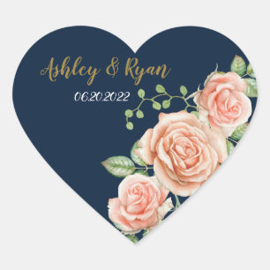 Navy Blue Gold Blush Bloral Heft Sticker