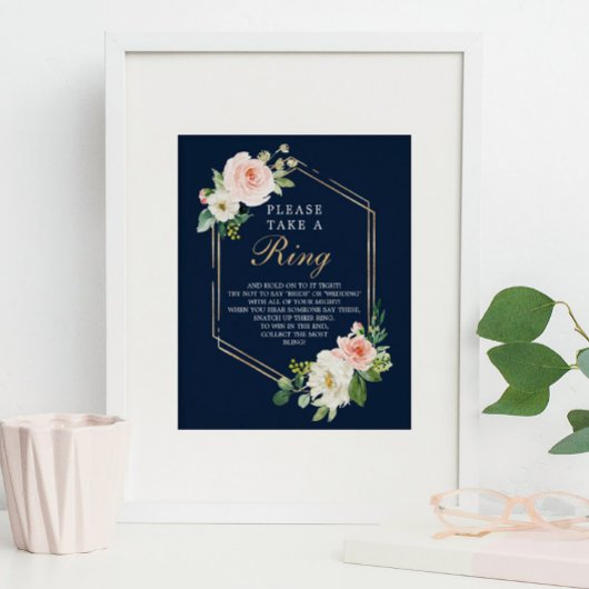 Navy Blue Gold Blush Brautparty Ring Game Poster
