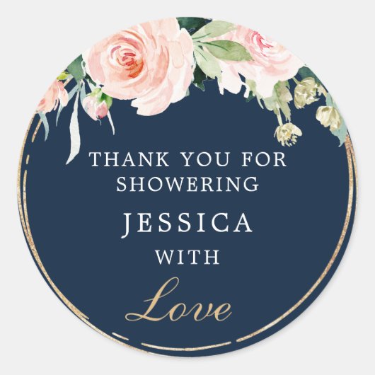 Navy Blue Gold Blush Dusche Sticker (Vorderseite)