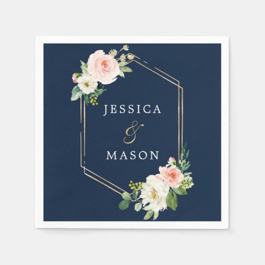 Navy Blue Gold Blush Hochzeitscocktail Napkin Serviette (Vorderseite)