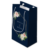 Navy Blue Gold Blush Hotel Hochzeitsgeschenktasche Kleine Geschenktüte (Rückseite Schrägansicht)