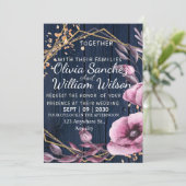 Navy Blue Gold Blush Pink Country Wedding Einladung (Stehend Vorderseite)