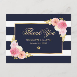 Navy Blue Gold Blush Pink Floral Vielen Dank Postkarte