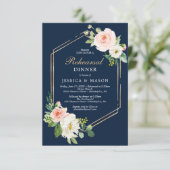 Navy Blue Gold Blush Probe Dinner Einladungskarte Einladung (Stehend Vorderseite)