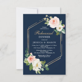 Navy Blue Gold Blush Probe Dinner Einladungskarte Einladung