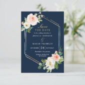 Navy Blue Gold Blush Wedding Save The Date Card Einladung (Stehend Vorderseite)