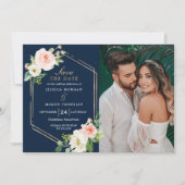 Navy Blue Gold Blush Wedding Save The Date Card Einladung (Vorderseite)