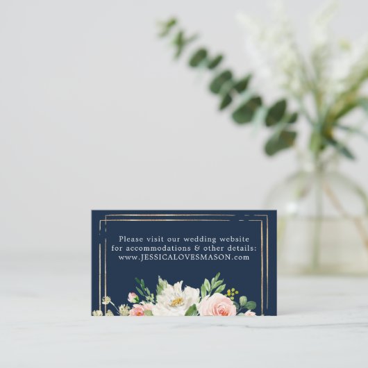 Navy Blue Gold Blush Wedding Website Insert Card (Stehend Vorderseite)
