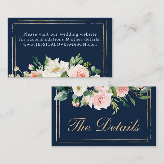 Navy Blue Gold Blush Wedding Website Insert Card (Vorne/Hinten)