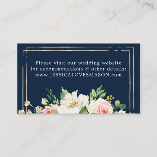Navy Blue Gold Blush Wedding Website Insert Card (Vorderseite)