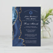 Navy Blue Gold B'nai Mitzvah Elegantes Party Einladung (Stehend Vorderseite)