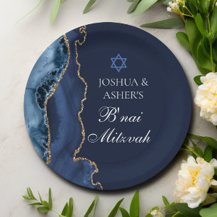 Navy Blue Gold B'nai Mitzvah Elegantes Party Pappteller