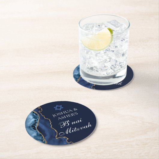 Navy Blue Gold B'nai Mitzvah Elegantes Party Runder Pappuntersetzer (Vor Ort)