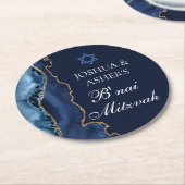 Navy Blue Gold B'nai Mitzvah Elegantes Party Runder Pappuntersetzer (Angewinkelt)