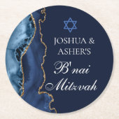 Navy Blue Gold B'nai Mitzvah Elegantes Party Runder Pappuntersetzer (Vorderseite)