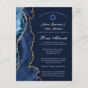 Navy Blue Gold B'nai Mitzvah Party Einladung Postkarte