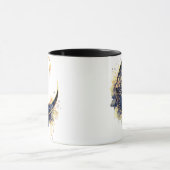 Navy Blue & Gold Bohemisch Crescent Moon Halloween Tasse (Zentrum)