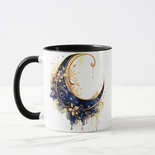 Navy Blue & Gold Bohemisch Crescent Moon Halloween Tasse (Links)