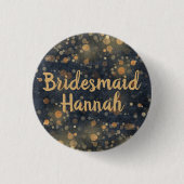 Navy Blue Gold Bokeh Script Bridesmaid Button (Vorderseite)