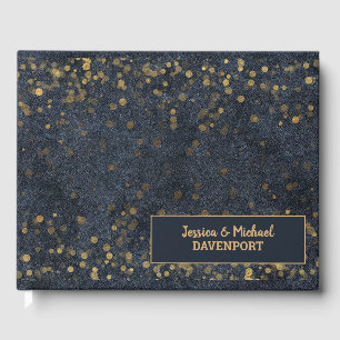 Navy Blue Gold Bokeh Wedding Gästebuch