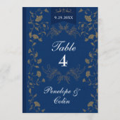 Navy Blue Gold Book Cover Wedding Table Number  Einladung (Rückseite)