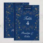Navy Blue Gold Book Cover Wedding Table Number  Einladung (Vorne/Hinten)