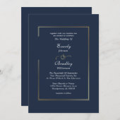 Navy Blue Gold Border Minimal Elegant Wedding Einladung (Vorne/Hinten)