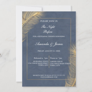 Navy Blue Gold Botanical Photo Rehearsal Dinner  Einladung