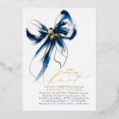 Navy Blue Gold Bow Elegant Whimsical Bridal Shower Folieneinladung (Vorderseite)