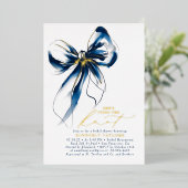 Navy Blue Gold Bow Elegant Whimsical Bridal Shower Folieneinladung (Stehend vorne)