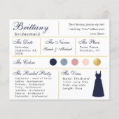 Navy Blue Gold Bridesmaid Information Card (Vorderseite)
