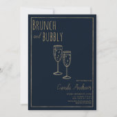 Navy Blue Gold Brunch und Bubbly Brautparty Einladung (Vorderseite)