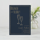 Navy Blue Gold Brunch und Bubbly Brautparty Einladung (Stehend Vorderseite)